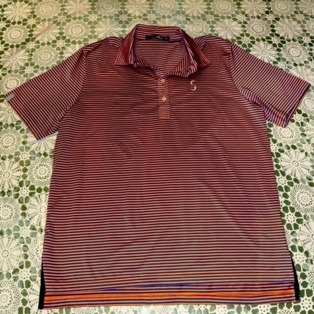 RLX Ralph Lauren Orange Blue Stripe Golf Polo Shirt